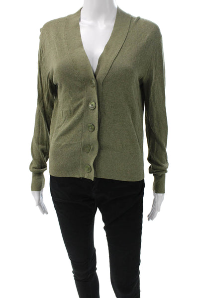 J Crew Womens Green V Neck Cardigan Long Sleeve Cotton Viscose Size S