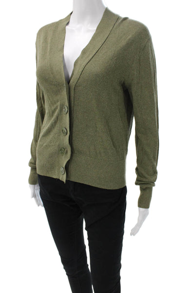 J Crew Womens Green V Neck Cardigan Long Sleeve Cotton Viscose Size S