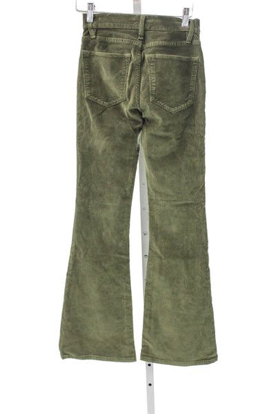 Frame Women Corduroy High Rise Button Green Pants Size 25
