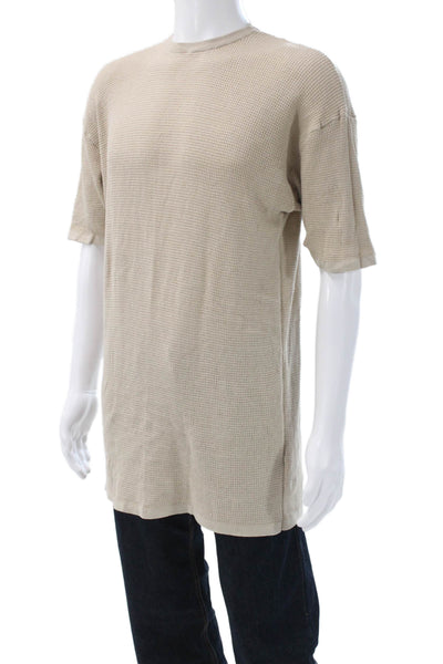 Designer Mens Basic Beige Cotton Crew Neck Short Sleeve T-Shirt Size M