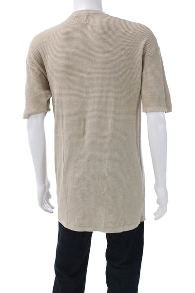 Designer Mens Basic Beige Cotton Crew Neck Short Sleeve T-Shirt Size M