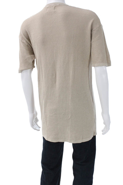 Designer Mens Basic Beige Cotton Crew Neck Short Sleeve T-Shirt Size M