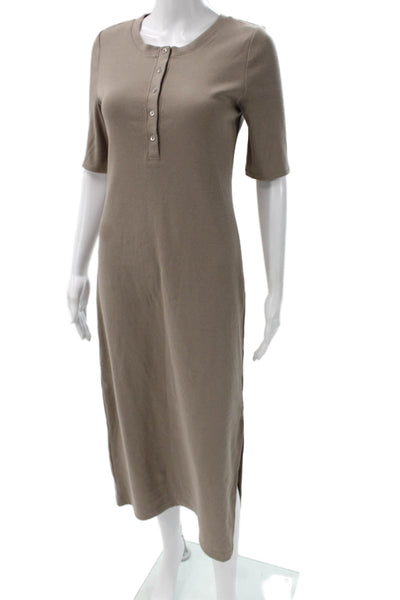 Calvin Klein Jeans Women Beige T Shirt Dress Henley Short Sleeve Size M