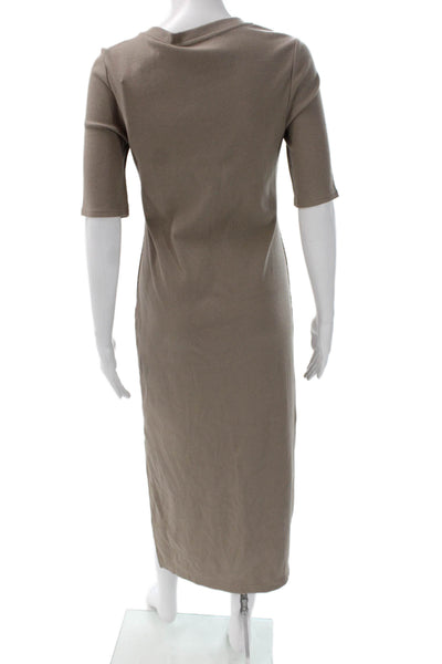 Calvin Klein Jeans Women Beige T Shirt Dress Henley Short Sleeve Size M