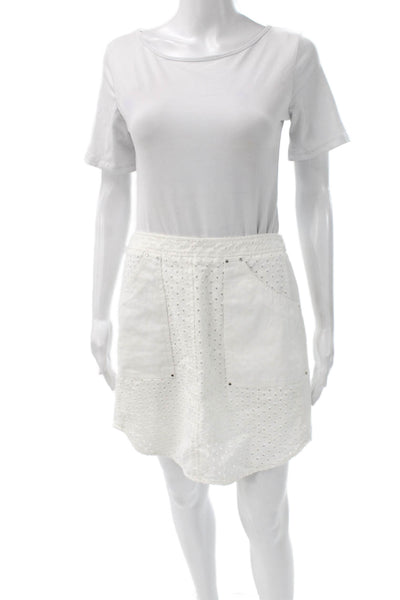 Rebecca Taylor Women Eyelet Mini Skirt White 100% Cotton Zip Size 4