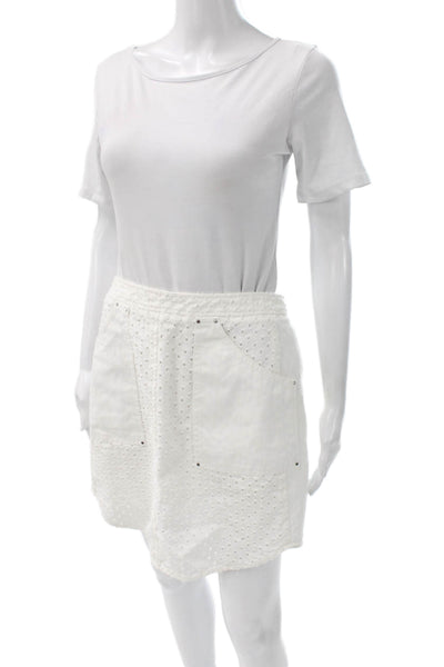 Rebecca Taylor Women Eyelet Mini Skirt White 100% Cotton Zip Size 4