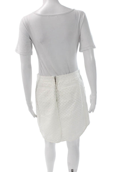 Rebecca Taylor Women Eyelet Mini Skirt White 100% Cotton Zip Size 4