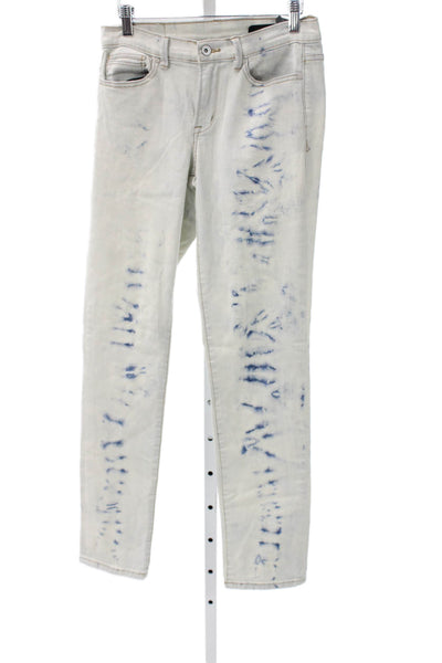 Calvin Klein Women Skinny Tie-Dye Blue Cotton Mid Rise Button Jeans Size 28