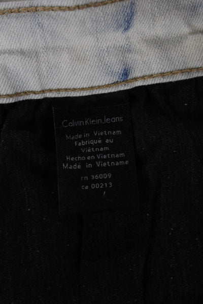 Calvin Klein Women Skinny Tie-Dye Blue Cotton Mid Rise Button Jeans Size 28
