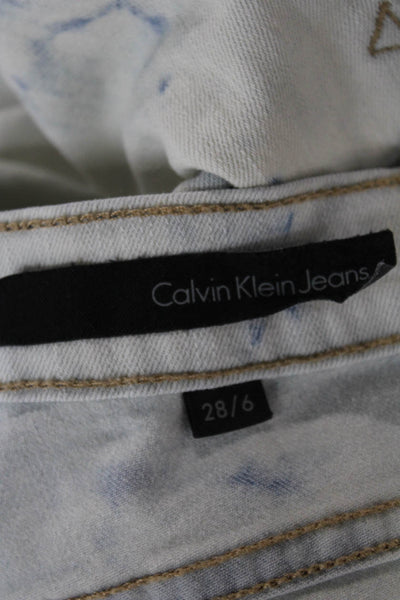 Calvin Klein Women Skinny Tie-Dye Blue Cotton Mid Rise Button Jeans Size 28
