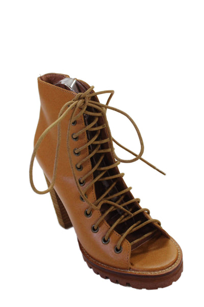 Jeffrey Campbell Womens Leather Lace Up Cut Out Ankle Boots Brown Size 8 Medium