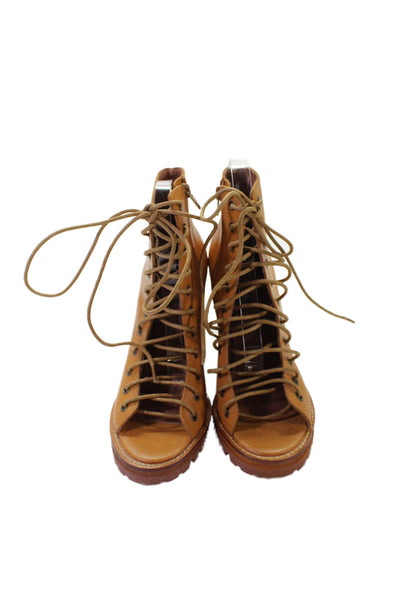 Jeffrey Campbell Womens Leather Lace Up Cut Out Ankle Boots Brown Size 8 Medium