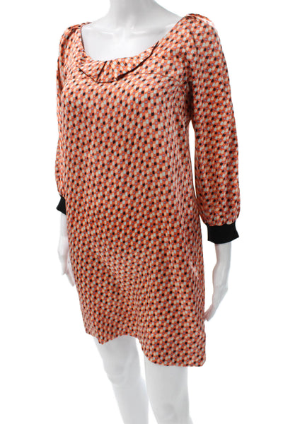 See by Chloe Women Shift Dress Orange Silk 3/4 Sleeve Size 44