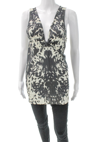 Alexander McQueen Women Black V-Neck Geometric Viscose Sleeveless Shirt Size 42