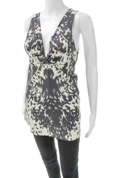 Alexander McQueen Women Black V-Neck Geometric Viscose Sleeveless Shirt Size 42