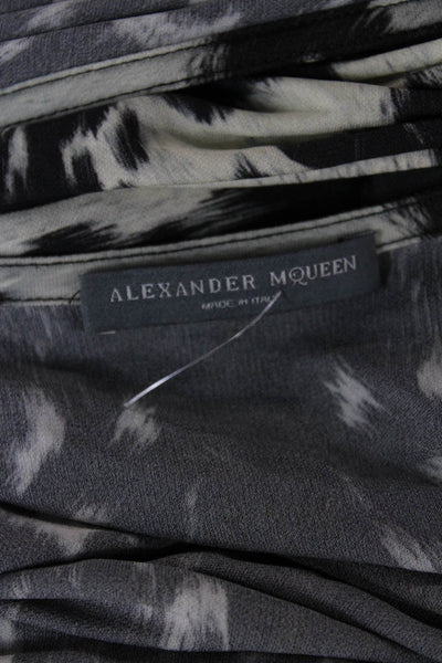 Alexander McQueen Women Black V-Neck Geometric Viscose Sleeveless Shirt Size 42