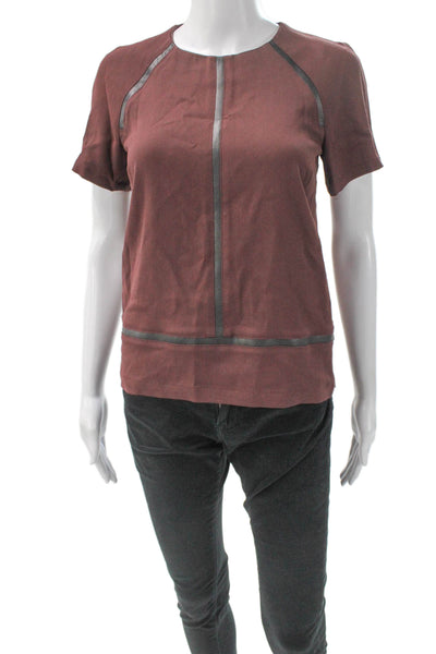Gerard Darel Womens Red Rayon Round Neck Short Sleeve Basic Blouse Zip Size 34