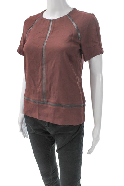 Gerard Darel Womens Red Rayon Round Neck Short Sleeve Basic Blouse Zip Size 34