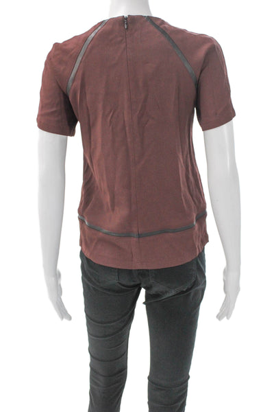 Gerard Darel Womens Red Rayon Round Neck Short Sleeve Basic Blouse Zip Size 34