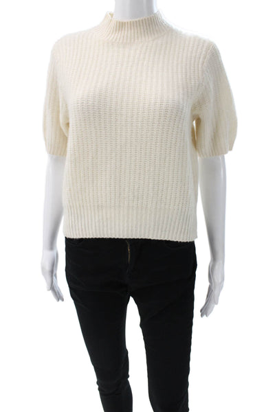 White + Warren Womens Ivory Cashmere Mock Neck Short Sleeve Pullover Size XS