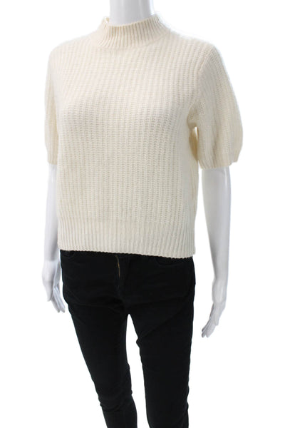 White + Warren Womens Ivory Cashmere Mock Neck Short Sleeve Pullover Size XS