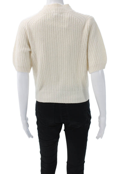 White + Warren Womens Ivory Cashmere Mock Neck Short Sleeve Pullover Size XS