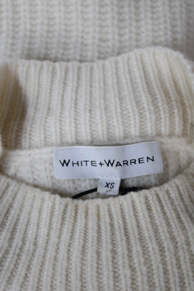White + Warren Womens Ivory Cashmere Mock Neck Short Sleeve Pullover Size XS