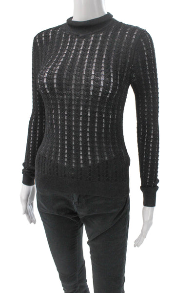 Club Monaco Womens Black Geometric Mock Neck Pullover Sweater Size XS