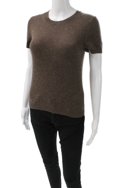 Quince Women Cashmere Short Sleeve Crewneck Pullover Brown Size XS