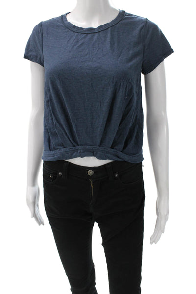 Lululemon Womens Cropped Crew Neck T-Shirt Blue Short Sleeve Modal Size 4