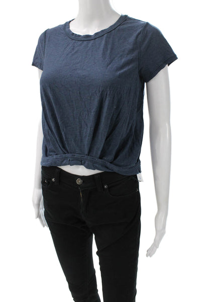 Lululemon Womens Cropped Crew Neck T-Shirt Blue Short Sleeve Modal Size 4