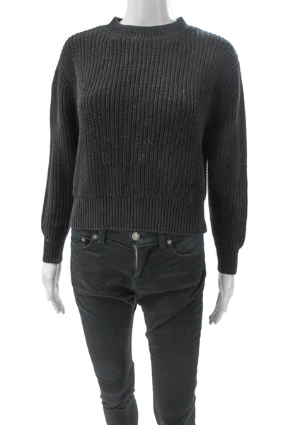 525 Womens Pullover Mock Neck Long Sleeve Black Cotton Size S