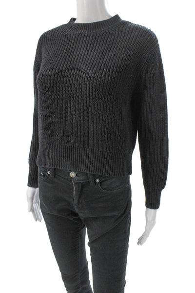 525 Womens Pullover Mock Neck Long Sleeve Black Cotton Size S