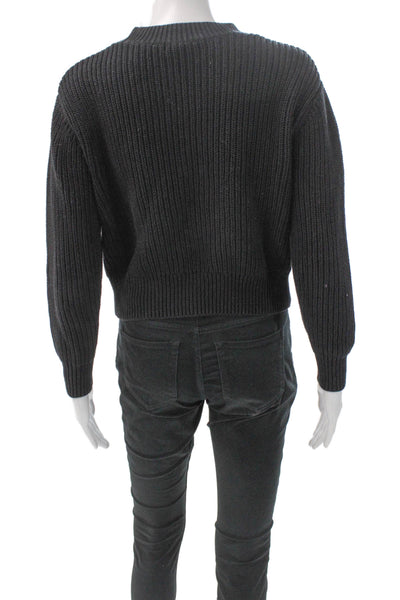 525 Womens Pullover Mock Neck Long Sleeve Black Cotton Size S
