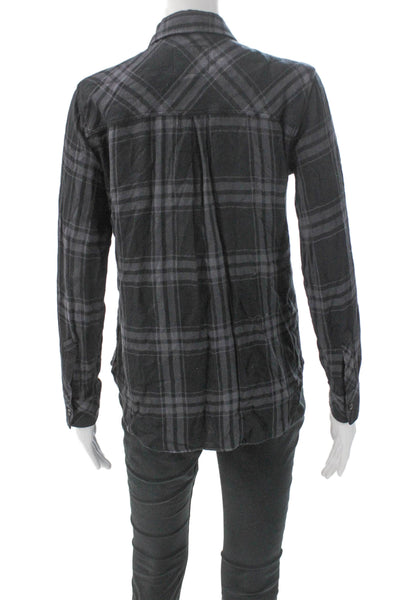 Rails Unisex Button Down Plaid Collared Long Sleeve Rayon Top Black Size XS