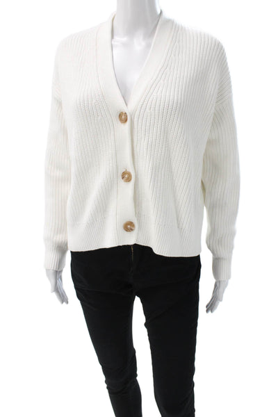 Quince Womens Organic Cotton White V-Neck Cardigan Long Sleeve Size XS