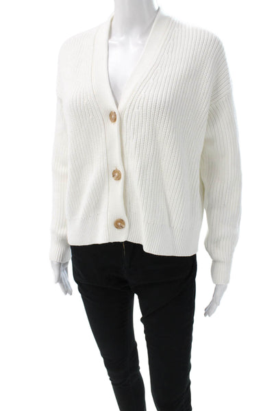 Quince Womens Organic Cotton White V-Neck Cardigan Long Sleeve Size XS