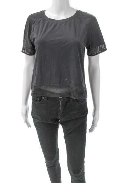 Lululemon Women Active Top Gray Striped Short Sleeve Round Neck Size 6