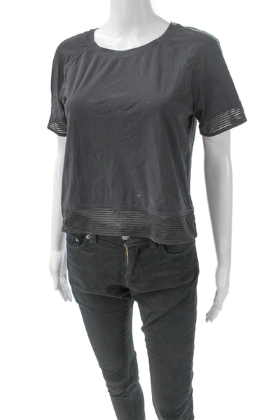Lululemon Women Active Top Gray Striped Short Sleeve Round Neck Size 6