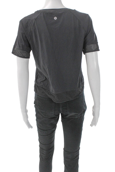 Lululemon Women Active Top Gray Striped Short Sleeve Round Neck Size 6