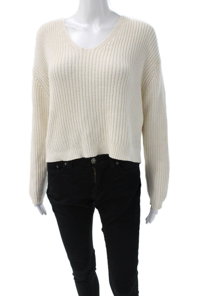 Jenni Kayne Women Pullover Ivory V Neck Long Sleeve Size 2XS