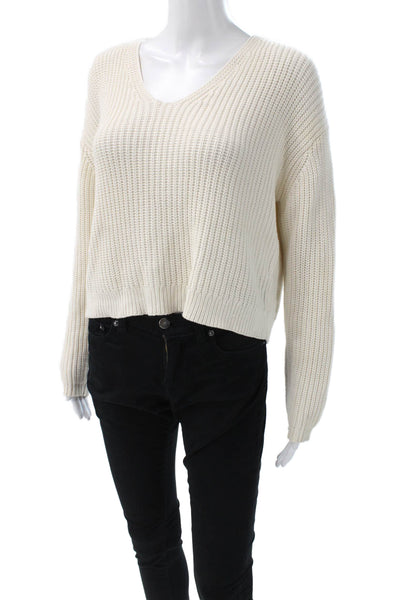 Jenni Kayne Women Pullover Ivory V Neck Long Sleeve Size 2XS