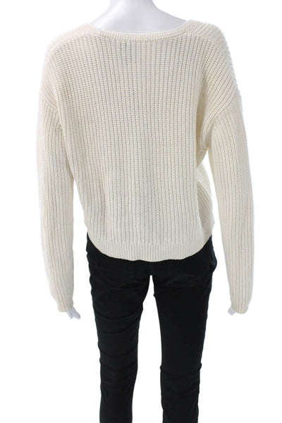 Jenni Kayne Women Pullover Ivory V Neck Long Sleeve Size 2XS
