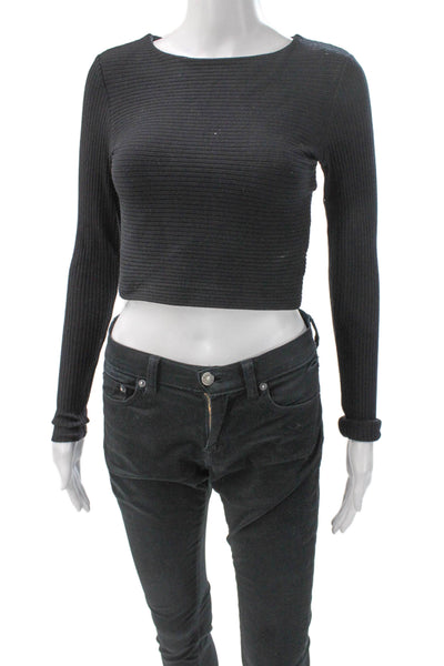 Club Monaco Womens Cropped Black Crewneck Long Sleeve T-Shirt Size XS