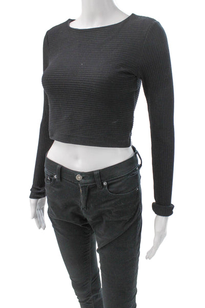 Club Monaco Womens Cropped Black Crewneck Long Sleeve T-Shirt Size XS
