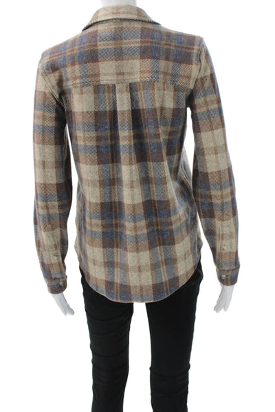 Faherty Women Beige Plaid Collared Button Down Long Sleeve Top Size XS
