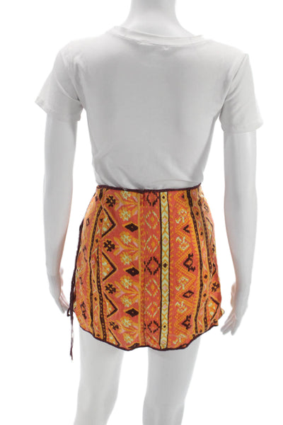 Free People Womens Wrap Skirt Orange Geometric Cotton Bohemian Short Size 4