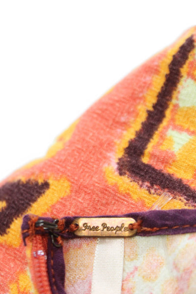 Free People Womens Wrap Skirt Orange Geometric Cotton Bohemian Short Size 4