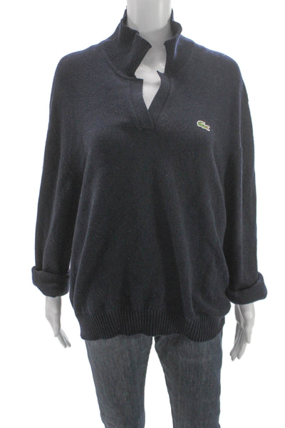 Lacoste Women Pullover High Neck Cashmere Blend Blue Long Sleeve Size 42