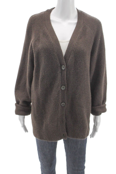 Zara Women Brown V-Neck Cardigan Long Sleeve Solid Fall Size M